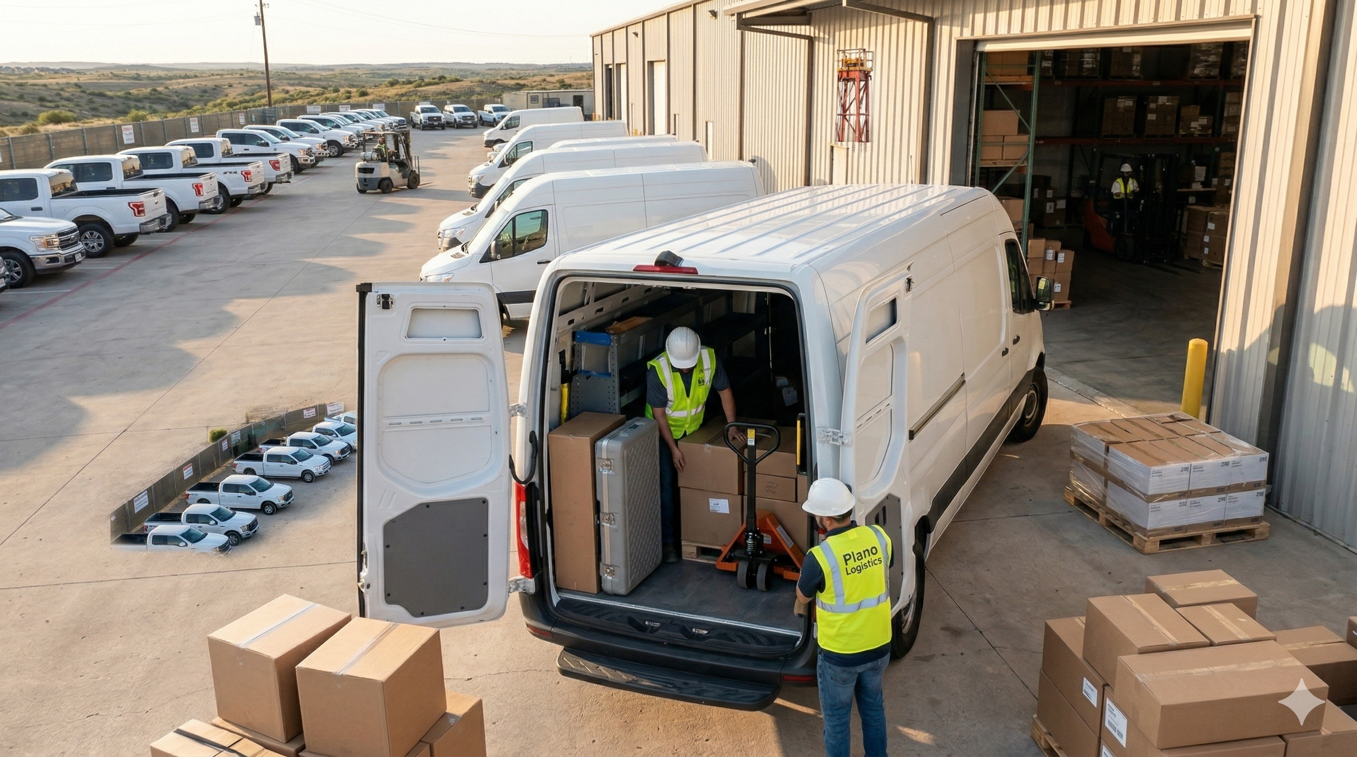 Sprinter van being loaded at a Texas warehouse